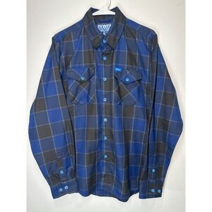 Dixxon Flannel Maddo Plaid Shirt Black Blue Long Sleeve - Medium
